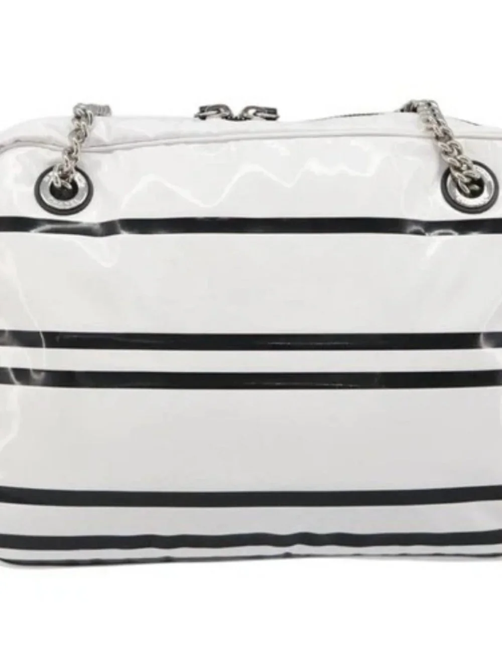 CHANEL La Pausa Chain Bag Patent leather White Silver CC Auth BA13516SAM